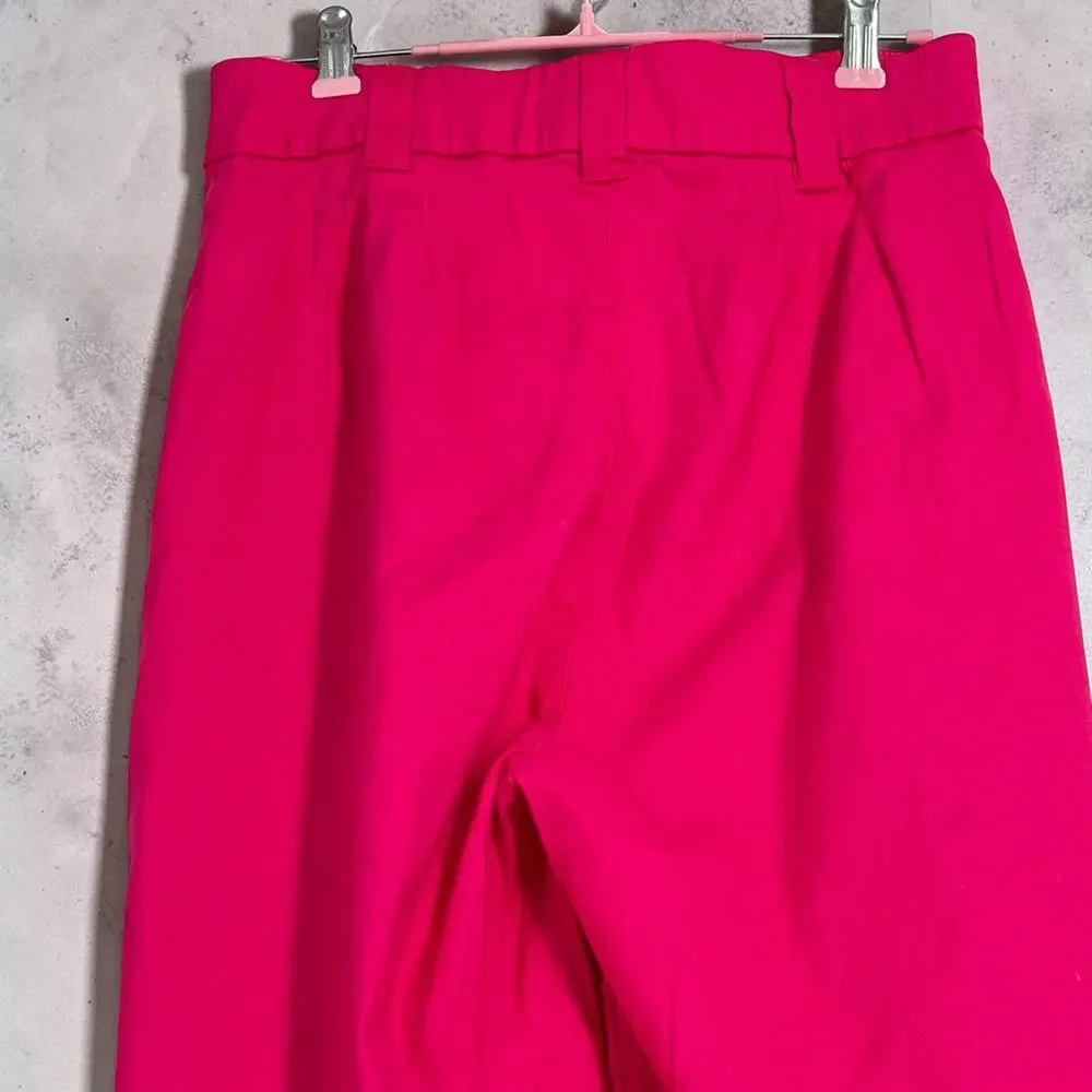 NICOLE MILLER Dark Pink Linen Blend Wide Leg Flared Pants 4  Office Casual